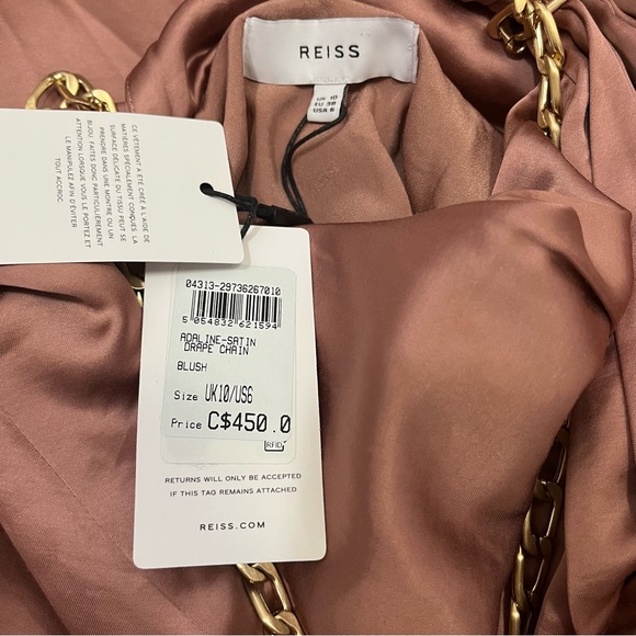 Reiss Adaline One Shoulder Drape Satin Dress With Chain - Picture 6 of 16